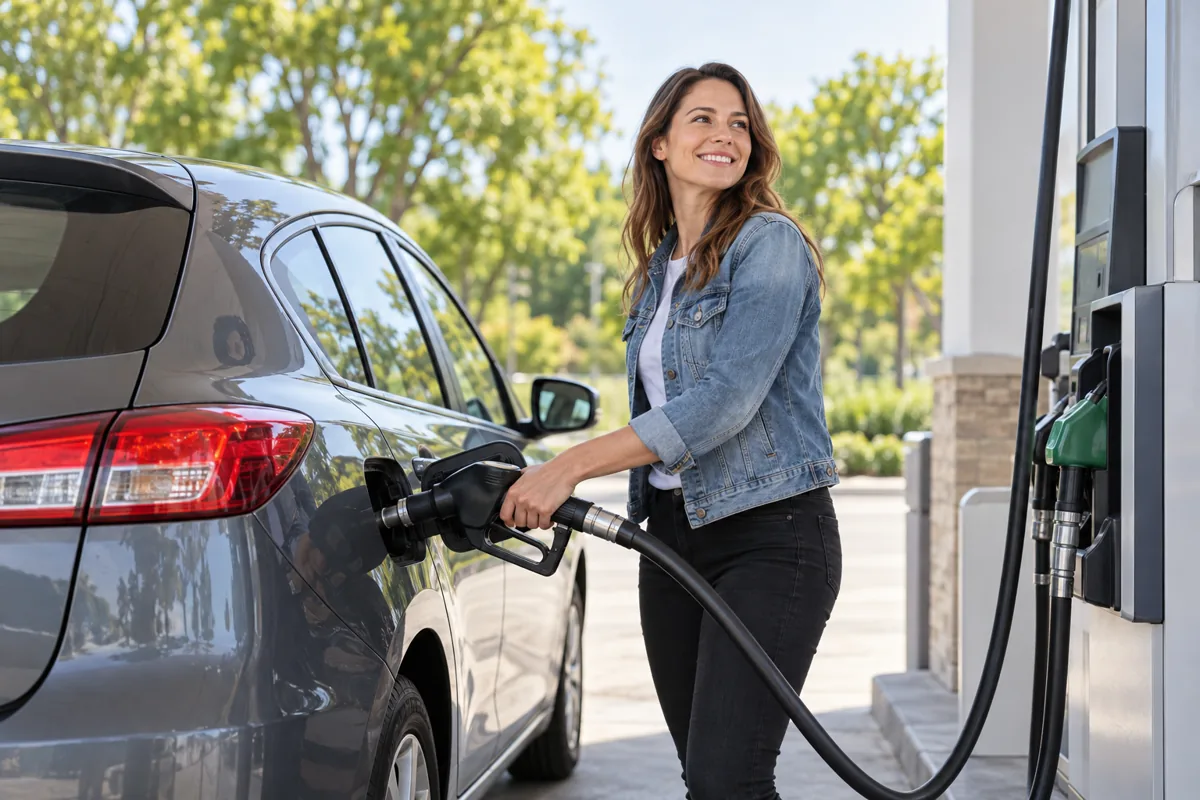 A driver refueling at a gas station